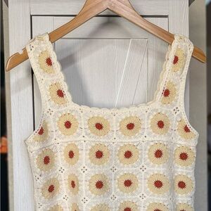 Rebellion Cream and Orange Crochet Tank Top